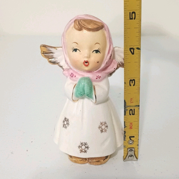 Vintage 1950s Japan Snowflake Angel Figurine Pink Hat Gold Shoes - Picture 9 of 9